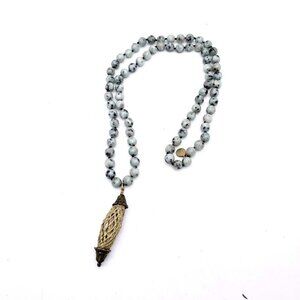 Fabulina Beaded Natural Stone Pendant Necklace Signed 34"